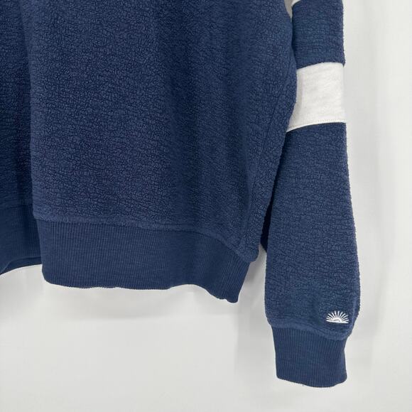 Faherty Beach Fleece Quarter Zip Sweatshirt Striped Jacket Navy Blue White - Picture 8 of 16